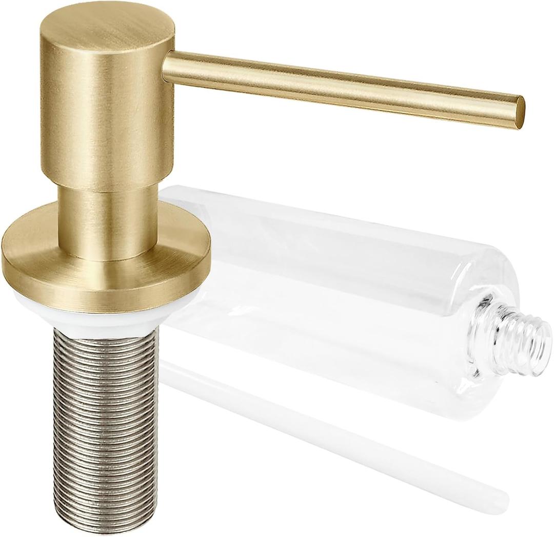 Deck Mounted Brass Kitchen Sink Soap Dispenser or Lotion Dispenser with 17OZ Above The Sink Refillable Bottle(Brushed Gold)