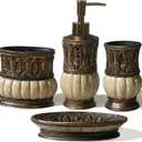 Pumkins Bathroom Accessories SetRetro Style Including 1 Cups, 1 Toothbrush Holders, 1 Soap Dishes and 1 Soap Dispenser, Home and Countertop Decoration, Vanity Organize, New Home Gift (4PCS-Brown)