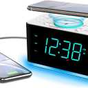 Emerson ER100401 Smartset 15Watt Ultra Fast Wireless Charging Dual Alarm Clock Radio with Bluetooth Speaker, USB Charger, Cyan LED Night Light and 1.4" Display