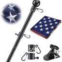 House Flag Pole With American Flag - Flagpoles Residential Kit with 5ft Tangle Free Metal Flag Pole,3x5 Embroidered US Flag,Holder Bracket,Heavy Duty Flag Poles for Outside House,Porch,Outdoor-Black