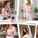 Women Wrap Tie Tops Lightweight Slim Fit Ballet Pilates Yoga Workout Active Shirts Long Sleeve V Neck Casual Tees (Pink, S)