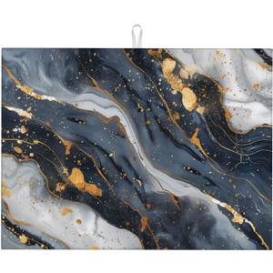 Absorbent Dish Drying Mat For Kitchen Counter, Blue Marble Microfiber Dish Drying Pad, Kitchen Gadgets For Easy Clean Multi-Use (18" x 24")