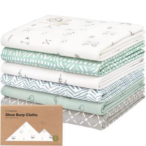Organic Burp Cloths Baby Boy, Girl - 6-Pack Large 100% Cotton Burping Cloths for Babies, Spit Up Rags, Super Absorbent, Ultra Soft Newborn Rag, Gender Neutral, Machine Washable, Durable (Nordic)