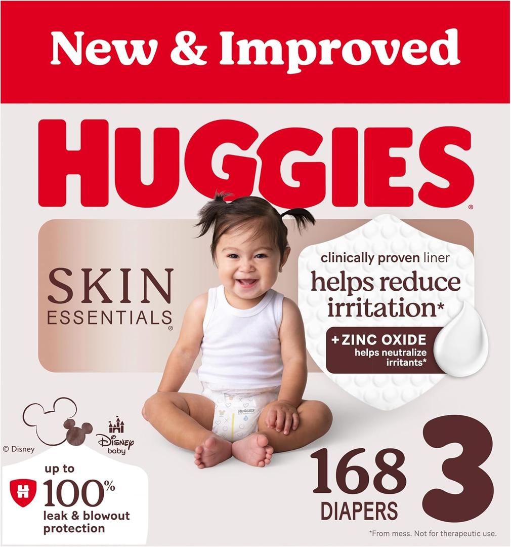 Huggies Size 3 Diapers, Skin Essentials Baby Diapers, Size 3 (16-28 lbs), 168 Count (3 Packs of 56)