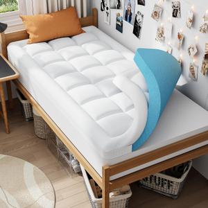 ELEMUSE Twin Size Dual Layer 3 Inch Memory Foam Mattress Topper, 2 Inch Cooling Gel Memory Foam and 1 Inch Thick Soft Pillow Top Mattress Pad Cover for Back Pain Relief, Bed Topper for Side Sleep (Plush Support(white))
