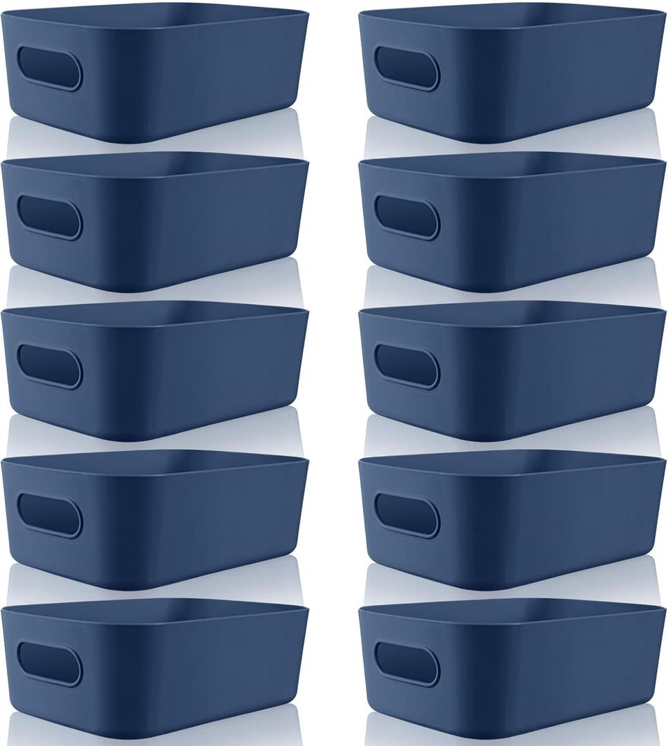 Zopeal Plastic Storage Bins 10 Pcs Blue Pantry Organizer Bins Small Baskets Storage Containers for Home Kitchen (8 x 5.7 x 3 Inch)