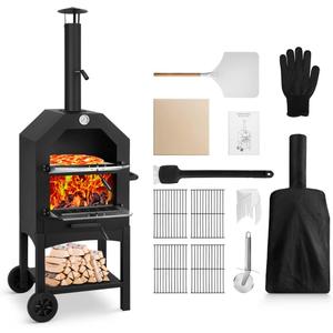 EDOSTORY Outdoor Pizza Oven, Wood Fired for Outside, Patio Maker With Stone, Peel, Grill Rack, and Waterproof Cover for Backyard Camping