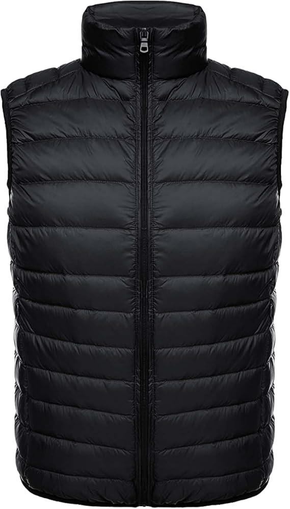 Mens Puffer Vest Windproof Zipper Jackets Stand Collar Lightweight Sleeveless Casual Coats Warm Thick Outwear, L, Black
