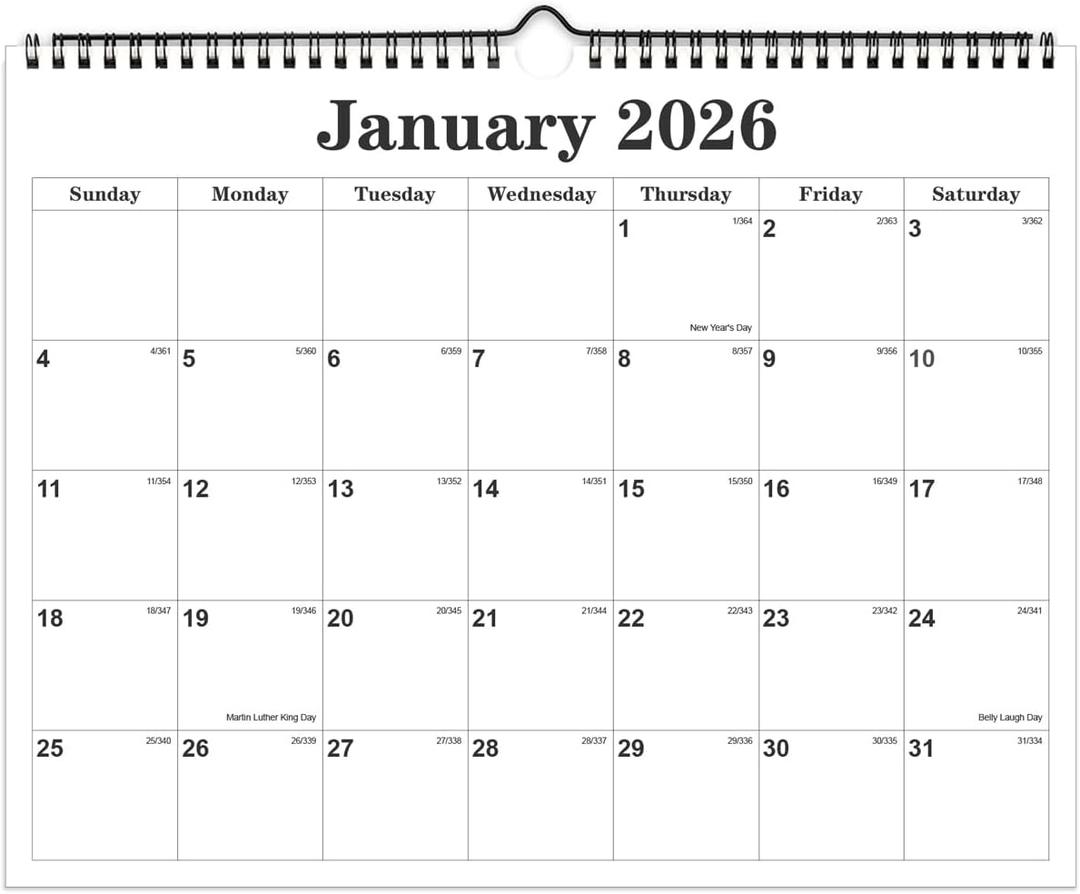 Calendar 2026 - Calendar 2026-2027 from January 2026 to June 2027, Spiral Binding Hanging Wall Calendar 2026 for Home/Office, 8.5" x 11", Black
