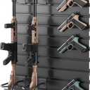 VEVORHeavy Duty Steel, Indoor Rifle Shotgun Rack with J-Hooks, Additional Tray Storage, Gun Accessories Display Storage Holder, Hold Up to 3 Rifles or Shotguns, for Tactical Gear
