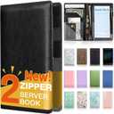 Forvencer Server Book, 2 Zipper Pocket, Server Books for Waitress, Waitress Book for Servers, Fits Waitress Apron, Guest Book, Waitress Accessories, Serving Book,Receipt Holder, Black (Standard Version)