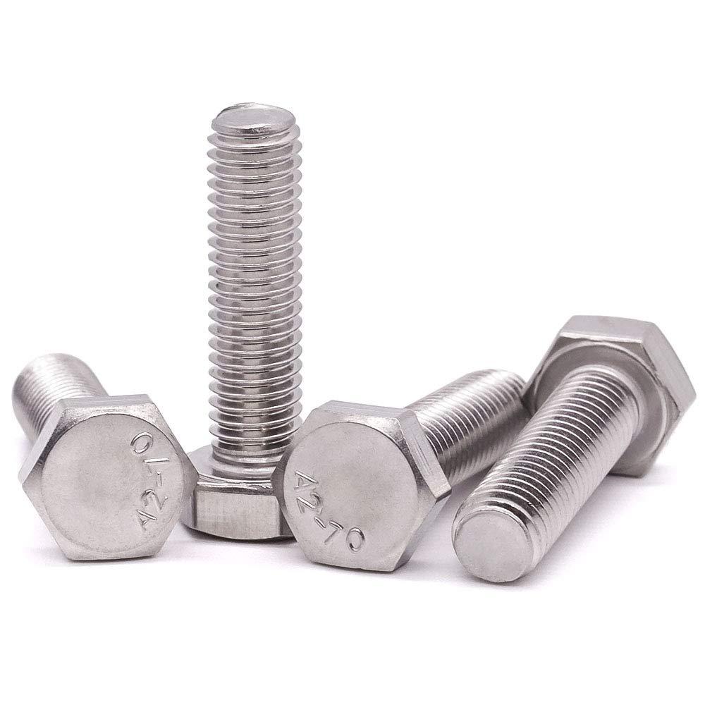 M8-1.25 x 16mm Stainless Steel Hex Bolts, 304 Stainless Steel 18-8, Hex Drive, Full Thread, Coarse Thread UNC, Plain Finish, 20 PCS