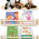 Nursery Book Shelves for Wall, 23.6 Inch Solid Wood Floating Nursery Bookshelf, Wooden Floating Shelves for Toys and Decor Storage, 23.6 Inch 2+1 Pack Natural Wood