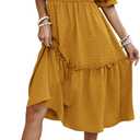 PRETTYGARDEN Women's Summer Casual Dresses 2026 Spring Puff Sleeve Square Neck A Line Flowy Boho Floral Smocked Midi Dress (Orange, M)