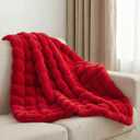 Leximan Cozy Faux Fur Throw Blanket for Couch, Reversible Plush Fluffy Decorative Bubble Throw for Sofa and Living Room, Soft Lap Blanket for Bed, Dog & Cat (Red, 40''x50'')