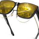 Night Vision Driving Glasses Fit Over Eyeglasses for Men Women, Anti Glare Polarized Night time Glasses Yellow Lens (A02 Matte Black Frame/Night Vision Lens)