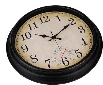 jomparis Wall Clock with Temperature Display, Outdoor Wall Clock, Large Garden Clock, Waterproof and Weatherproof for Garden and Patio, Pool (40 cm, Bronze)