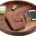 20 Inches Extra Large Round Black Walnut Wood Ottoman Tray with Handles, Serve Tea, Coffee or Breakfast in Bed, Classic Circular Wooden Decorative Serving Tray