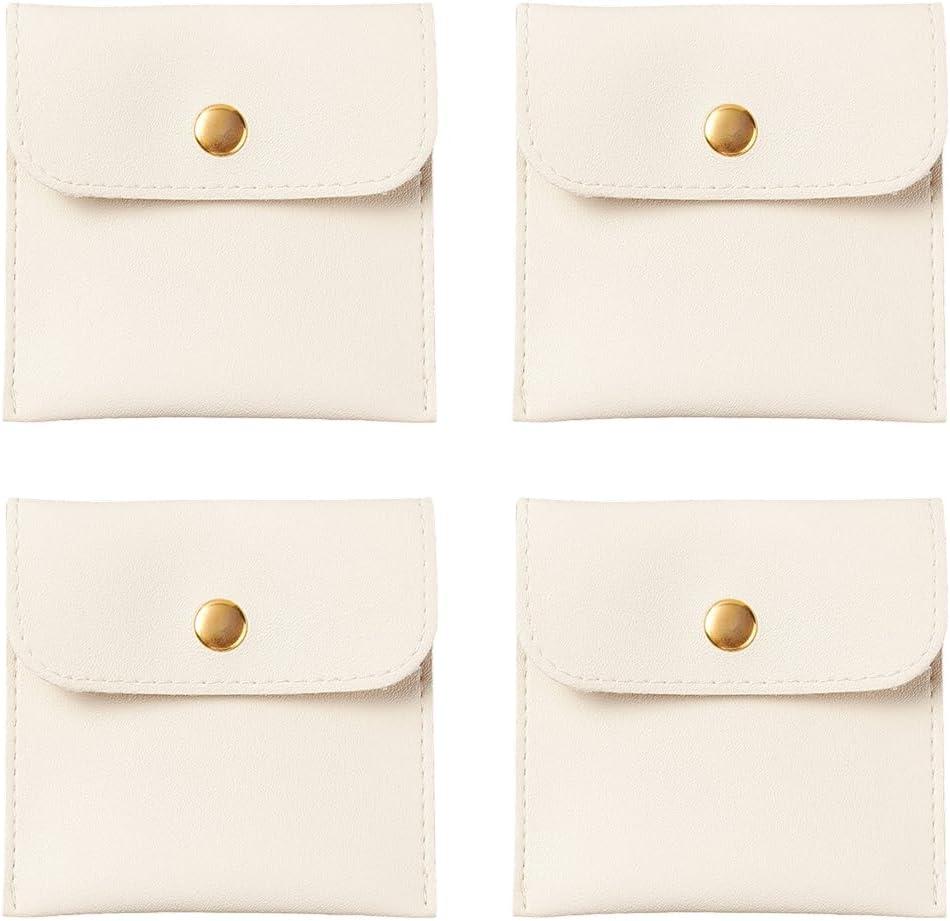 5PCS PU Leather Small Travel Jewelry Pouch with Snap Button Portable Ring Jewelry Storage Packaging Bag Case Pocket Organizer for Earrings Necklaces Bracelet Lipstick Women Gift(Beige)