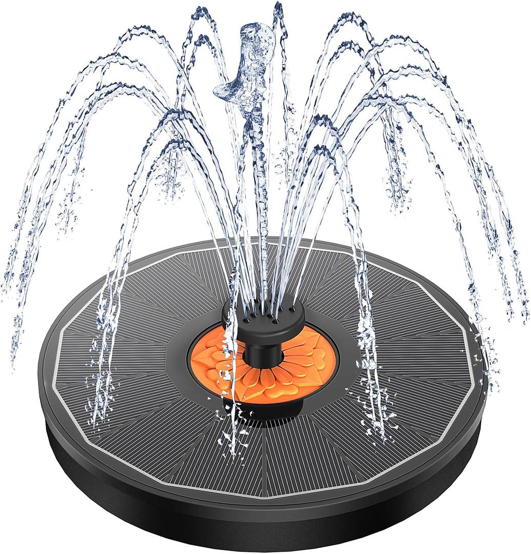 Solar Fountain Orange Flower Glass, 3.5W Bird Bath Pump With 4 Fixed Rods & 7 Nozzles for Garden, Outdoor, Pond - Black Panel