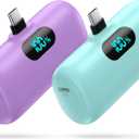 [2-Pack] Mini Portable Charger 5000mAh Power Bank,3A PD USB C Cell Phone Portable Power, LCD Display Battery Pack Compatible with iPhone 17/17 Air/16/16 pro/15/15 pro Max/Android/Samsung/Moto/LG etc (green+purple)