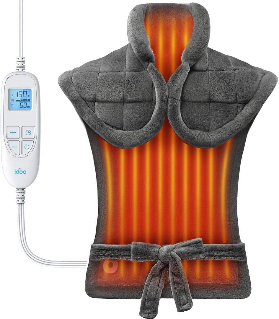 iDOO Heating Pad for Neck and Shoulders and Back for Pain Relief, Mothers Day Gifts for Mom Women Men Elderly, FSA Eligible Items & HSA Store, Large 24"x33" Weighted Electric Heat Pads for Back Gray