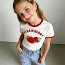 Azmxynol Tween Girl Clothes Trendy 2 Piece Outfit Short Sleeve T-Shirt Top + Butterfly Straight Jeans Denim Spring Summer Girls Fashion Clothing Set Size 11-12, Red Strawberry