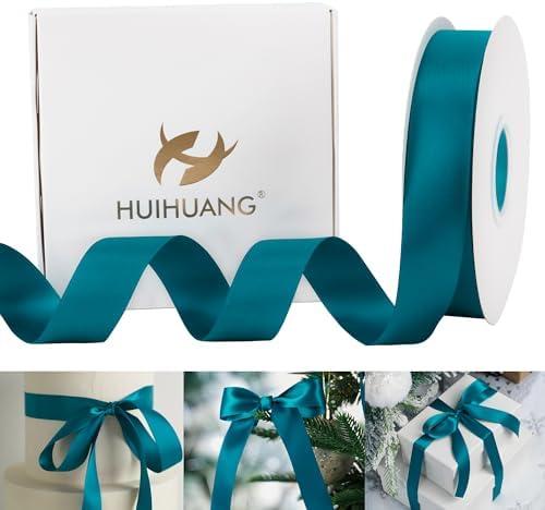 HUIHUANG Peacock Blue Satin Ribbon 1 inch x 50 Yards, Double-Faced Satin Fabric Ribbon for Christmas Gift Wrapping, Flower Bouquet, Invitations, Holiday Decor, Hairs, Bows Making