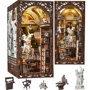 MiniCity DIY Book Nook Kit, Miniature Dollhouse Kit, Book Nook Kits for Adults Gift, Booknook Bookend Bookshelf & Home Decor with LED Light (Bernini's Workshop)