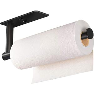 VAEHOLD Self Adhesive Paper Towel Holder Under Cabinet Mount, Wall Mount Paper Towel Roll Rack for Kitchen Cabinet, Bathroom, SUS304 Stainless Steel Black