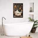 HQPCNGZ Vintage Ghost And Black Cat In Bathtub Posters Cute Bubblebath Flower Canvas Wall Art Spooky Halloween Prints Painting For Bathroom Home Bedroom Dorm Wall Decor 12x16in Unframed