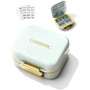 Small Pill Case Travel Pill Box with 7 Compartments for Purse - Compact Pill Organizer for Medicine Vitamin - Portable Container for Fish Oil & Supplements - Sage