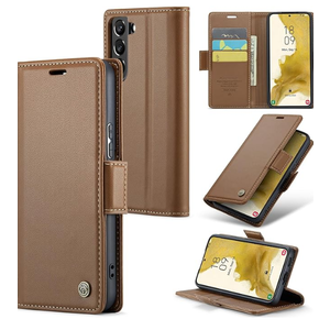 Case for Samsung Galaxy S22 Wallet Case, RFID Blocking PU Leather Flip Folio Cover Card Holder Kickstand Shockproof Phone Case Compatible with Samsung Galaxy S22, Brown
