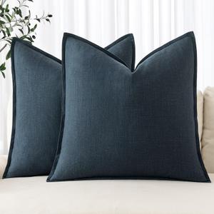 MIULEE Decorative Linen Pillow Covers 20x20 Inch Navy Blue Boho Farmhouse Neutral Couch Throw Pillows for Bed Pack of 2 Accent Outdoor Pillowcase Modern Sofa Cushion Livingroom Home Decor (20" x 20" (Pack of 2))