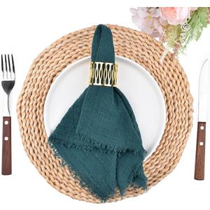 3 x Fall Thanksgiving Rustic Cloth Napkins 16.5x16.5 Inches Handmade Cotton Linen Napkins with Fringe Boho Washable Dinner Napkins in Bulk for Wedding Party Table Decor Set of 4 Emerald Green