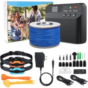 PcEoTllar Electric Fence for Dogs, Electric Dog Fence System, 2 Water Resistant Collar Receiver, with 656Ft Underground/Aboveground Boundary Wire, for Small Medium Large Dogs