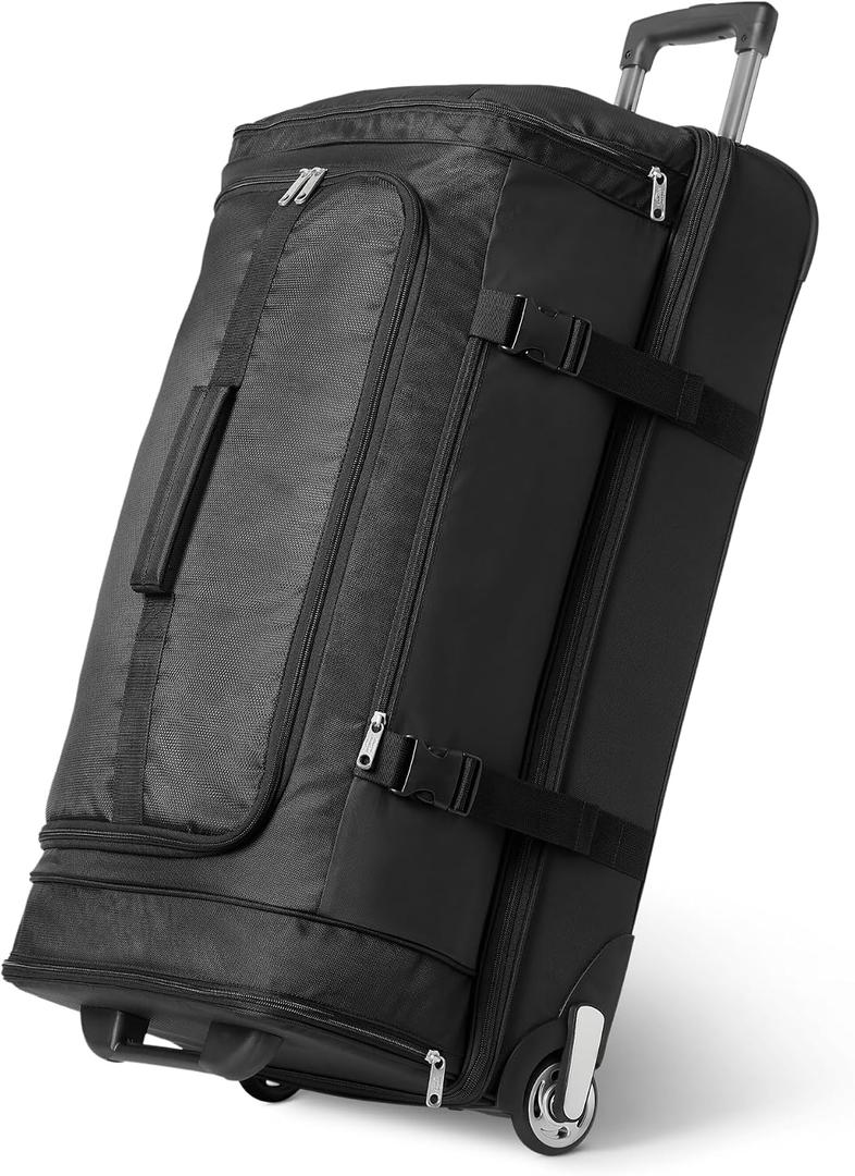 Amazon Essentials Lightweight Carry-on Duffel with Shoe Compartment, Waterproof Exterior, Wheels and Handle, 30 inches