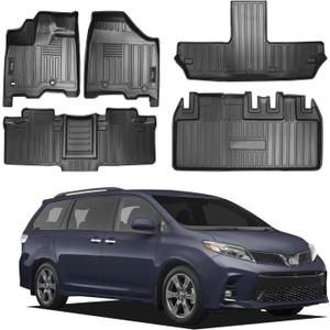 Vanseno Compatible for 2013-2020 Toyota Sienna 7 Seat Car Floor Mats and Cargo Liner Trunk Liner All Weather TPE Floor Liner for 2013 2014 2015 2016 2017 2018 2019 2020 Toyota Sienna Accessories