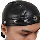 Faux Leather Biker Skull Cap Motorcycle Bandana Head Wrap Du Doo Do Rag Black Hat