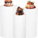 HAISIWLKJ 3PCS Round Pedestal Stands for Parties, Small White Metal Cylinder Plinths Dessert Table Cube Display Pillars for Birthday Wedding Bridal Party Decorations