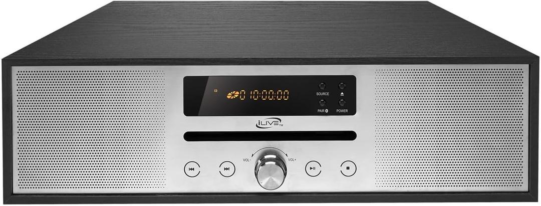 iLive Electronics Bluetooth Home Music System with CD Player, Built in Stereo Speakers, Includes Remote, Black (IHB340B)