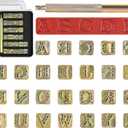 BESTNULE 27pcs Leather Stamps, Leather Stamping Kit, Leathercraft Stamping Tool Set, 26PCS Capital Letter Leather Stamps 9.5mm + 1 Stamping Handle for Leather Craft