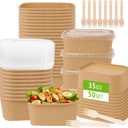 50 Pack 35 oz Paper Food Containers with Lids, Meal Prep Containers Disposable Large Paper Bowls, Microwavable and Freezer Storage Use Cardboard Food Containers