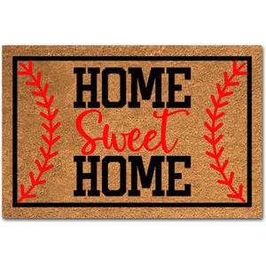 Funny Coir Doormat Home Sweet Home Baseball Front Door Mat Entryway Outdoor Mat with Heavy Duty Front Porch Welcome Mats Entry Natural Coconut Brown Mat 23.6 x 15.7 Inch