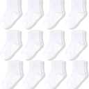 CozyWay Kids Socks With Grippers Non Slip Crew Grip Socks for Girls and Boys Soft Comfy Cotton Unisex - 12 Pack (5-7 Years, White)