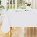 2 x Smiry Rectangle Table Cloth 60x84 Inch, Waterproof Wipeable Vinyl Tablecloths Protector, Oil Spill Proof Plastic Table Cover for Dining, Picnic, Camping, Outdoor, White