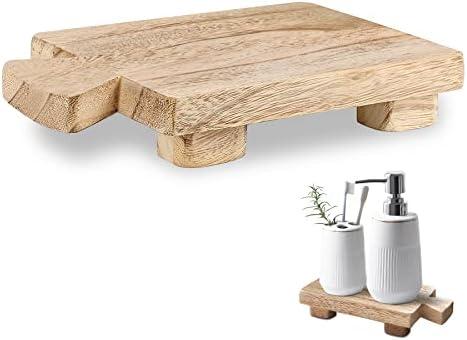 Wood Soap Stand, Kitchen SoapTray Plant Holder Wooden Soap Holder for Bottles Wood Riser Pedestal Stand Wood Tray for Kitchen Bathroom Sink Decorative (Wood Color)