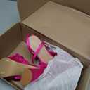 VIMISAOI Women's Bow Knot Platform Heels Open Toe Chunky Heeled Sandals Ankle Strap Comfortable Wedding Party Dress Shoes for Bride (Pink, 6)