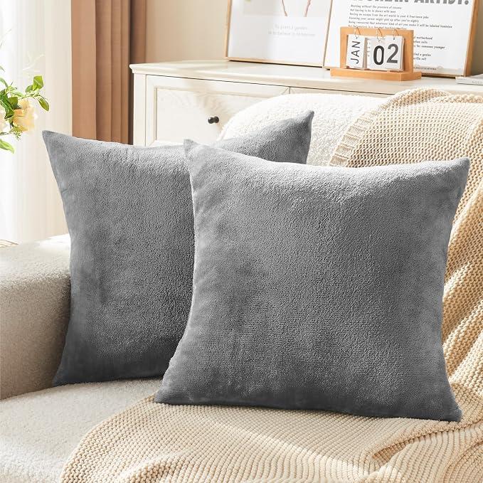 Velvet Pillow Covers with Zipper, Gray, 18x18 Inches, 2 Pack
Super Soft, Cozy Luxury Feel, Square Decorative Pillow Covers, for Bedroom Sofa Couch, All-Season Comfort, Easy Care