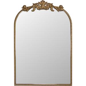 20″ x 30″ Wall Mount Baroque Arched Mirror, Antique Gold Metal Frame Real Glass Vintage Mirror with Decorative Crest for Bathroom Vanity, Entryway, Mantel